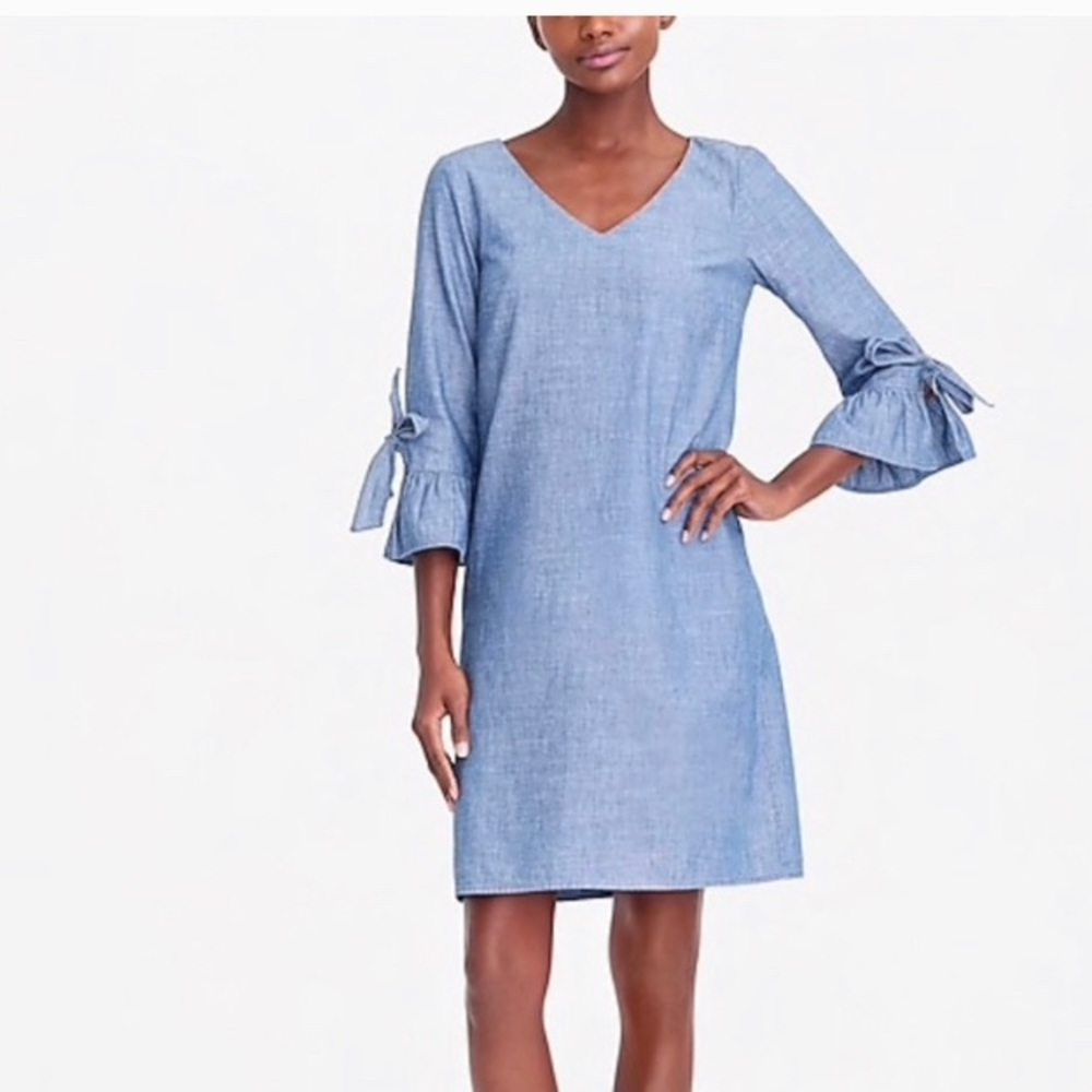 Jcrew Chambray Ruffle 3/4 sleeve Dress size 4